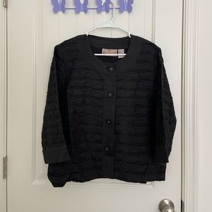 EUC Vintage Life‎ Style women’s black textured button front scoop jacket medium